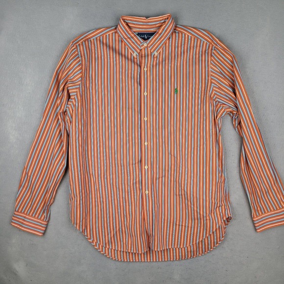 Ralph Lauren Shirt Men's XL Orange‎ Striped Classic Fit Button Down Casual - Picture 1 of 11